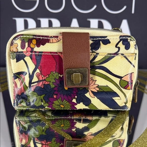 Sakroots Yellow Multi Floral Zip Wallet with Green, Purple & Pink Accents - Picture 8 of 10